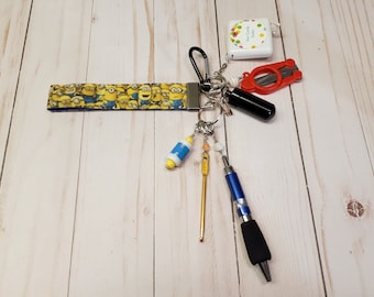 Cartoon Inspired Wristlet -Fully Loaded -Crochet Accessory  -For Knitters -Key Ring -Key Chain -Notions