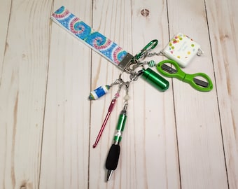 Tie Dye Wristlet -Fully Loaded -Crochet Accessory  -For Knitters -Key Ring -Key Chain -Notions