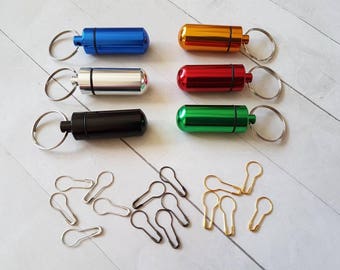15 Piece Removable Stitch Markers with Key Chain Container -Safety Pin -Crochet Accessory -Knitting -Wristlet Accessory