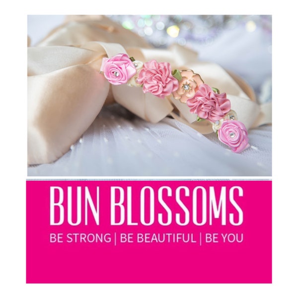 Bun Blossoms “Strawberries & Cream” Hand sewn floral hair bun wrap  (ballet bunwrap, flower, bunpin, bunflowers, hair garland