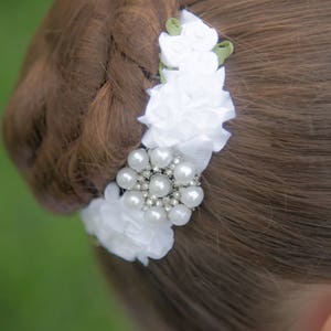 Bun Blossoms Odette White ballet Bun Pin, a satin hand rolled bunwrap 3.5 4 long. Hand sewn pearls included, washable & made to last image 8