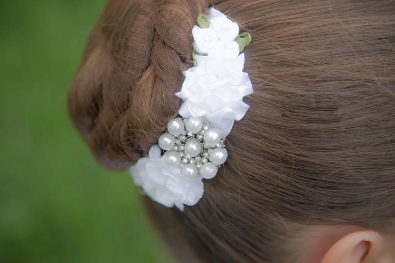 Bun Blossoms Odette White ballet Bun Pin, a satin hand rolled bunwrap 3.5 4 long. Hand sewn pearls included, washable & made to last image 8