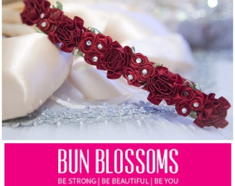 Classic Maroon Bun Blossom (ballet bunwrap, flower, bunpin, bunflowers, hair garland)