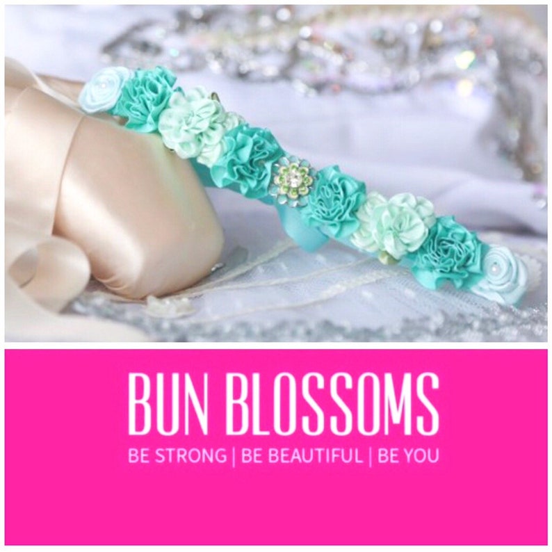 Hair garland aqua Bunflowers Floral bun holder Bunwrap Bunpin Hair ribbon Flower bun pin Bun Blossoms Tropical Breeze Ballet Bun Wrap