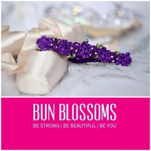 Bun Blossoms &quot;Classic Purple&quot; hand sewn ballet bun-wrap 3&quot; and 6”, made from hand rolled satin flowers, (ballet bunwrap, bunpin, bunflowers)