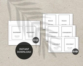 4 etiquetas imprimibles para jarabe de soda Torani. Frambuesa, melocotón, fresa y coco. Etiquetas minimalistas y modernas para bares de café y refrescos. Impresión digital.