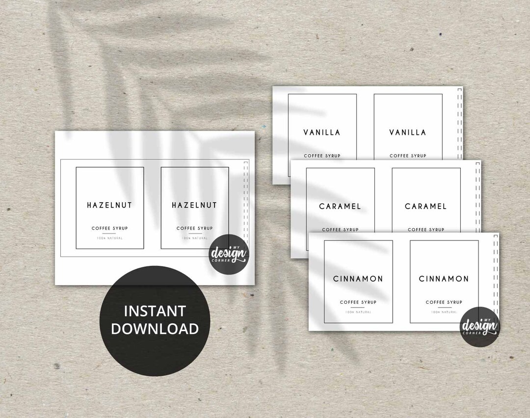 PRINTABLE 4 Torani Coffee Syrup Labels. Hazelnut Vanilla Caramel ...