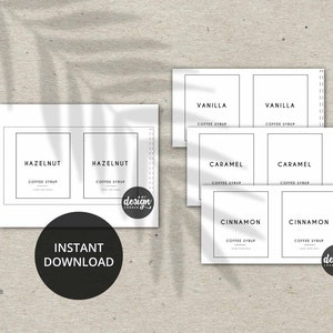 PRINTABLE 4 Torani Coffee Syrup Labels. Hazelnut Vanilla Caramel Cinnamon. Minimalist Modern Coffee Bar Labels Cover Print Digital Files