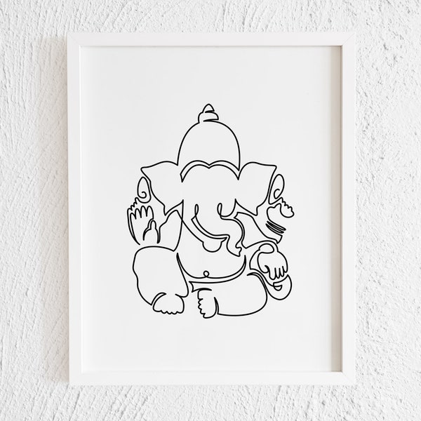 Ganesha Doodle Print. Printable Minimalist Hindu God Drawing Interior Home Decor. Indian Elephant Line Art Illustration Wall Art. India