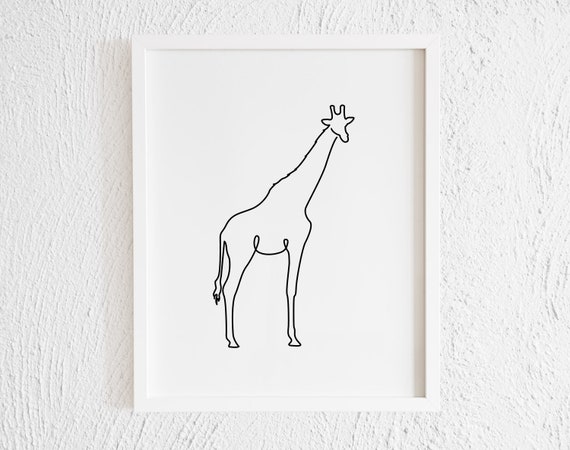 Minimal Outline DIGITAL DOWNLOAD Print Black Lines Safari Sketch Minimalist Animal Drawing Giraffe Line Wall Art Modern Room Decor
