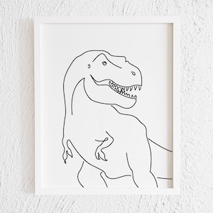 Tyrannosaurus Rex Doodle Print. Modern Printable T-rex Drawing Wall Decor. Minimalist T-rex Dinosaur Line Art. Kids Bedroom Gallery Wall