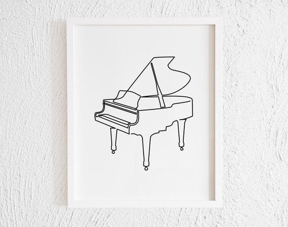 Piano Drawing Print. Printable Minimalist Piano Doodle Wall | Etsy