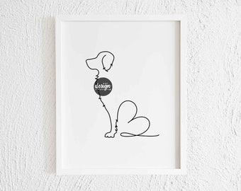 Golden Labrador Retriever Heart One line Drawing Print. Printable Simple Modern Doodle Wall Decor. Minimalist Dog Profile Art Illustration