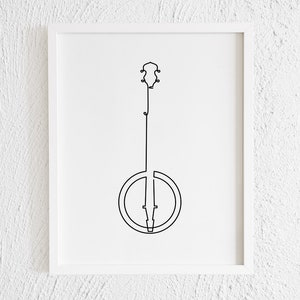 Banjo Drawing Print. Printable Minimalist Banjo Cord Guitar Doodle Wall Decor. Modern Music Instrument Art Classical Folklore Salsa Merengue
