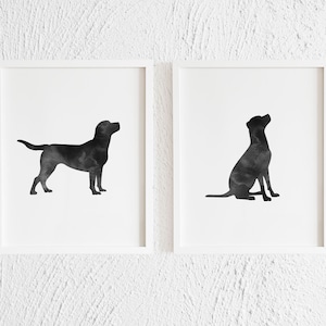 Labrador Retriever Silhouettes Watercolor Art. Black and White Modern Printable Labs Contour Wall Decor. Minimalist Dog Profiles. Set of 2.