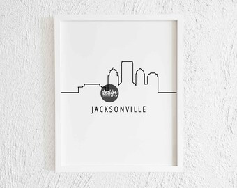 Jacksonville Skyline Doodle Print. Minimalist Drawing One Line City Sight Home Wall Decor. Modern Texas City Line Art Print. United States