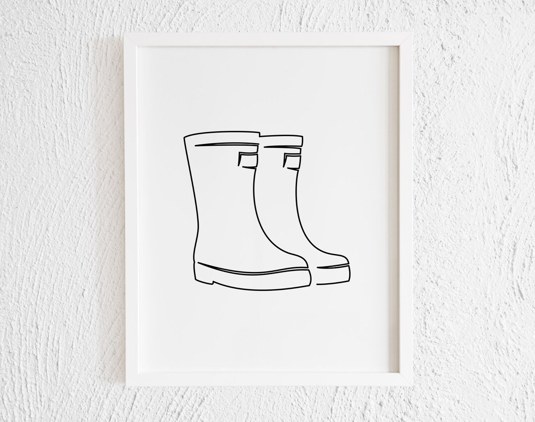 Rain Boots Doodle Print. Minimalist Booties Line Art. Etsy