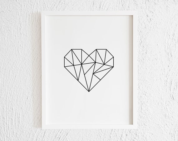 Geometric Heart Print Minimalist Heart Wall Decor Printable Etsy