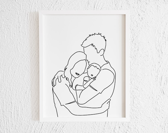 Mother Father and Baby Portrait Doodle Print. Minimalist - Etsy