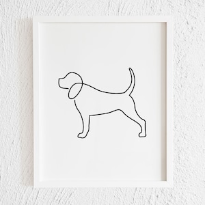 Beagle Line Art Print. Printable Modern Dog Profile Doodle Drawing Wall Decor. Minimalist Illustration Puppy Sketch. Instant Download