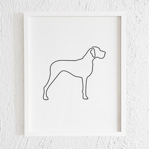 Great Dane Dog Doodle Drawing Print. Printable Black and White Modern Dane Contour Wall Decor. Minimalist Dog Profiles Art Illustration