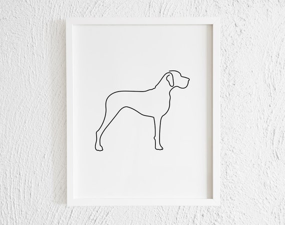 Great Dane Dog Doodle Drawing Print. Printable Black and White Modern Dane Contour Wall Decor. Minimalist Dog Profiles Art Illustration