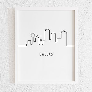 Dallas Skyline Doodle Print. Minimalist Drawing One Line City Sight Home Wall Decor. Modern Texas City Line Art Print. United States