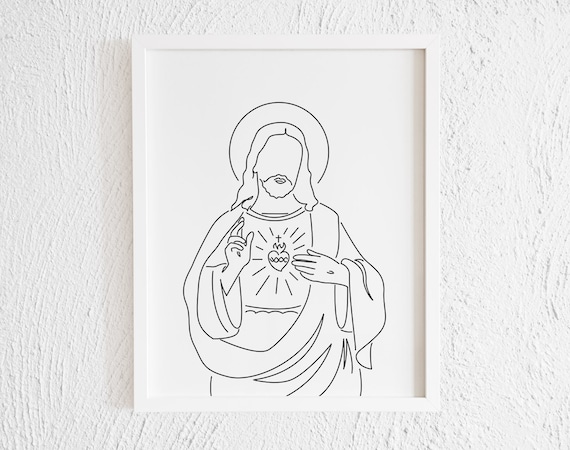 Sacred Heart Of Jesus Christ Doodle Print Printable Etsy