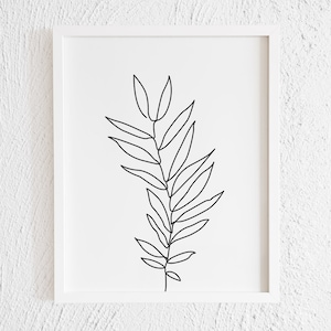 Willow Tree Leaves One Line Drawing Doodle Print. Printable Minimalist Willow leaf Wall Art Decor. Botanical Line Art. Tropical Plant Garden
