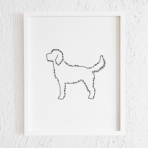 Goldendoodle Drawing Print. Printable Black and White Modern Golden Poodle Mix Doodle Wall Decor. Minimalist Dog One line Art Illustration