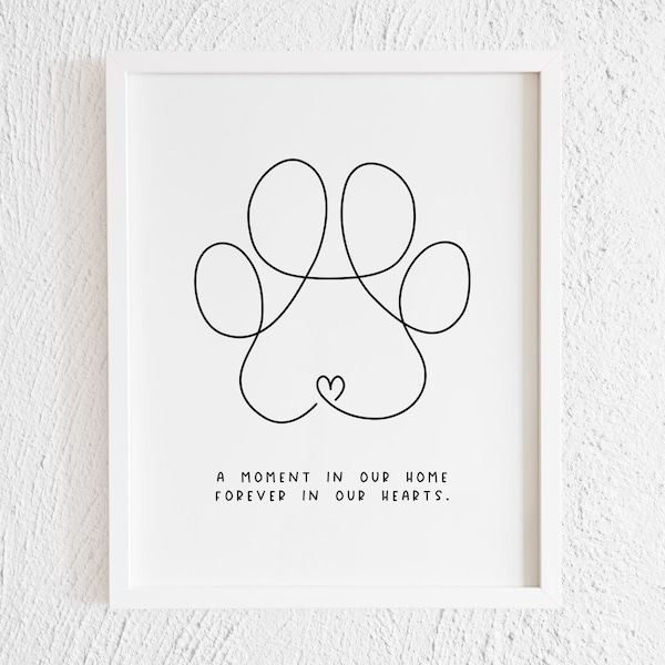 Dog Paw Quote Doodle Line Art Print. Printable Modern Paw Drawing Illustration Decor. Minimalist One Line Paw Print. Pet Corner. Living Room