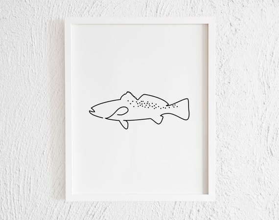 Saltwater Trout Fish Doodle Print. Printable Minimalist One Line