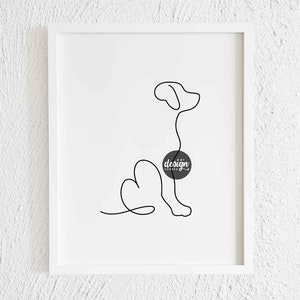Labrador Retriever Heart One line Drawing Print. Printable Simple Modern Lab Doodle Wall Decor. Minimalist Dog Profile Art Illustration
