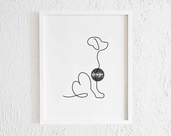 Labrador Retriever Heart One line Drawing Print. Printable Simple Modern Lab Doodle Wall Decor. Minimalist Dog Profile Art Illustration