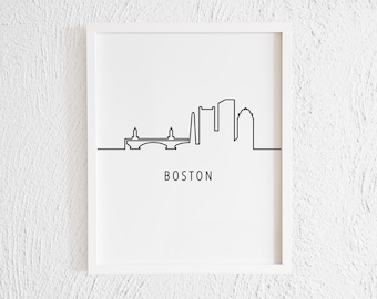 Impresión del horizonte de Boston, arte minimalista de una sola línea (descarga digital)