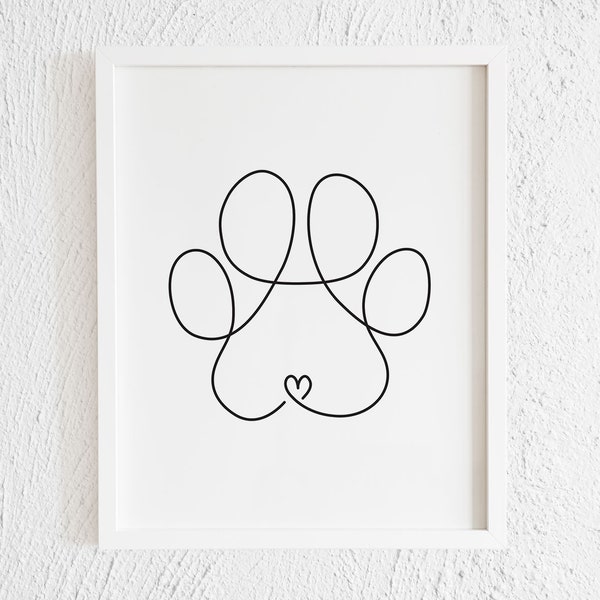 Minimalist Dog Paw Drawing Doodle Line Art Print. Printable Modern Paw Illustration Decor. Dog One Line Paw Print. Pet Corner. Living Room.