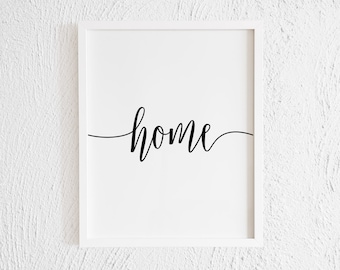 Home Print. Printable Home Word Sign Art. Minimalist Modern Home Wall Art Decor. Type Font Word DIY Poster. Cursive. Handwriting. Lettering