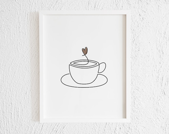 Cup Of Coffee With A Heart Doodle Print Printable Minimalist Etsy