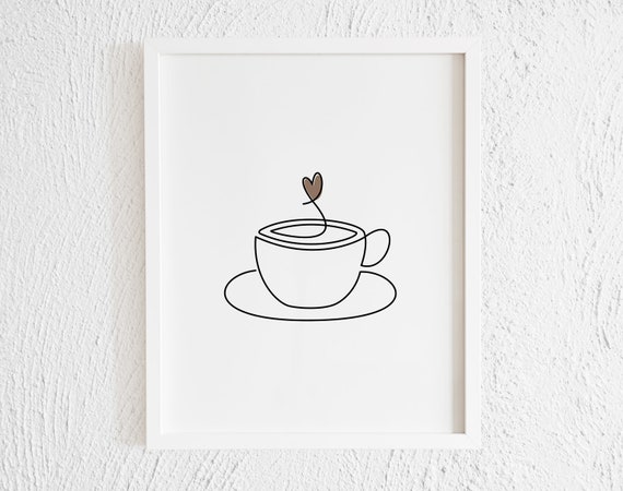 Cup Of Coffee With A Heart Doodle Print Printable Minimalist Etsy