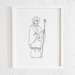 Saint Patrick Doodle Print. Printable Minimalist San Patricio Drawing Interior Home Wall Decor Catholic Religion. St. Patrick Line Art