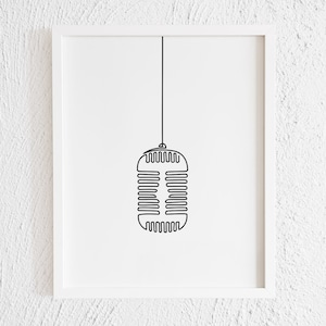 50&#39;s Microphone Line Art. Printable Minimalist Mic Doodle. Modern Music Singer Mic Drawing. Vintage Mic Illustration. Retro Mic Sketch.