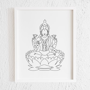 Lakshmi Linie Kunstdruck. Druckbare minimalistischen Hindu Göttin Zeichnung Interior Home Home Dekor. Lakshmi Doodle Illustration. Indien. Reichtum Fortune.