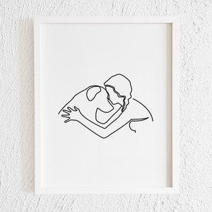 Fille avec Labrador Retriever One line Drawing Print. Décor mural imprimable de Doodle de laboratoire moderne. Minimaliste étreignant mon chien Art Illustration