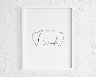 Labrador Retriever Ears Woof One Line Art Print. Printable Modern Golden Drawing Doodle Wall Decor. Minimalist Dog Profile Art Illustration