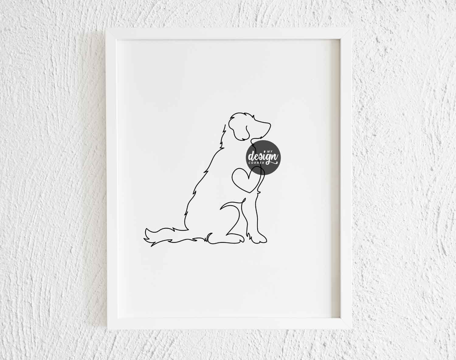 Goldendoodle Heart Drawing Print. Printable Black and White Modern Golden Poodle Mix Doodle Wall Decor. Minimalist One line Art Illustration