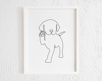 Labrador Retriever Puppy line Art Drawing Print. Printable Black and White Modern Lab Doodle Wall Decor. Minimalist Dog Profile Illustration