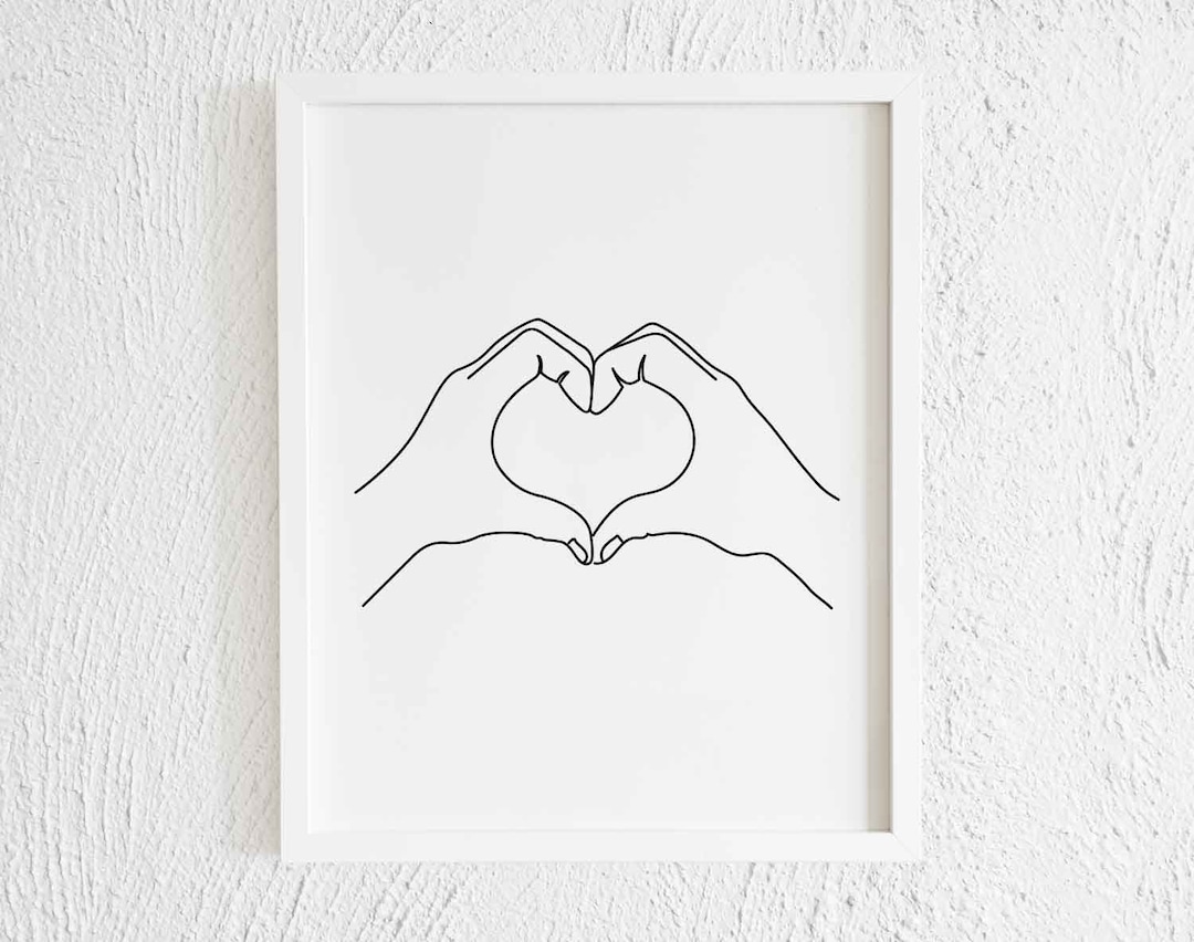 2 Hands Forming a Heart Sign Drawing Print. Printable Minimalist Love ...