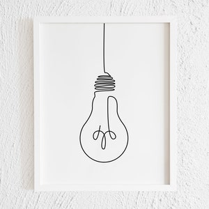 Globe Light Bulb Line Art, Lightbulb Line Drawing, Light Bulb Illustration,  Lamp Printable, Lightbulb Doodle, Minimalistic Wall Decor 