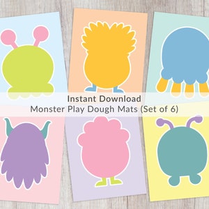 Monster Play Dough Mats Prints. Printable Create Faces to Monsters Activity Mats. Cute Toddler Kid Activity Kit. DIY. Kindergarten Learning.