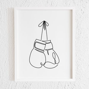 Boxing Gloves Drawing Print. Printable Minimalist Boxer Accesories Doodle Wall Decor. Modern Gallery Art. Sport Art Line. Fighter Gloves